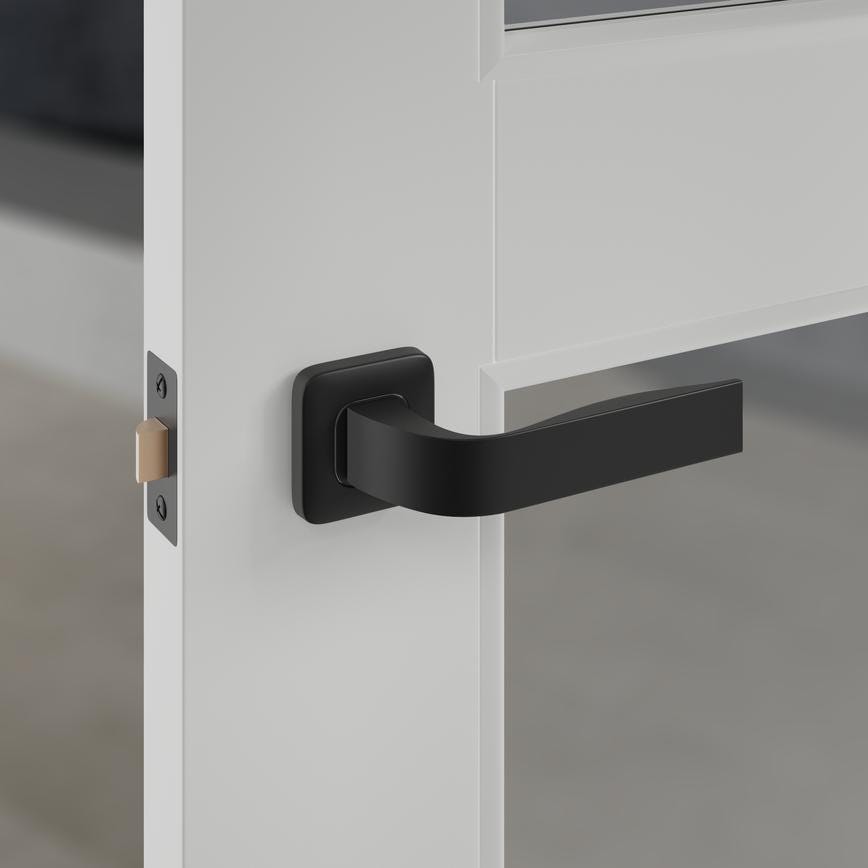 Howdens Fuller and Forge Manet Matt Black Lever on Rose Door Handle Pair Howdens