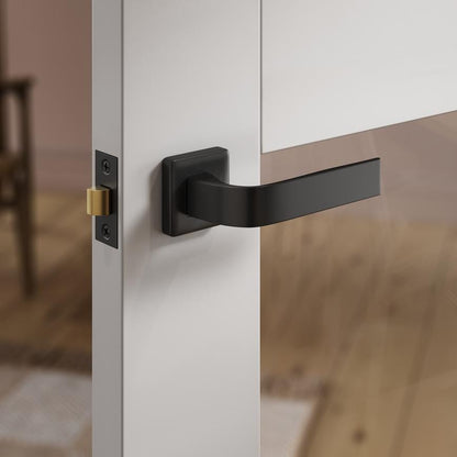 Howdens Fuller and Forge Manet Matt Black Lever on Rose Door Handle Pair Howdens