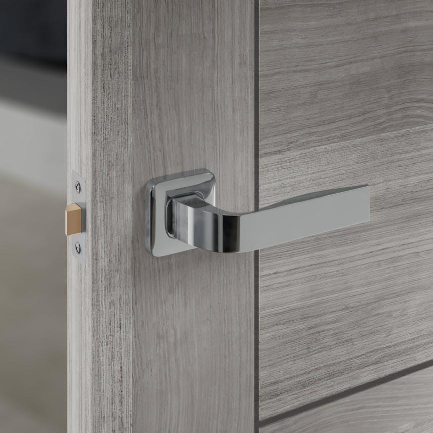 Howdens Fuller and Forge Manet Polished Chrome Lever on Rose Door Handle Pair Howdens