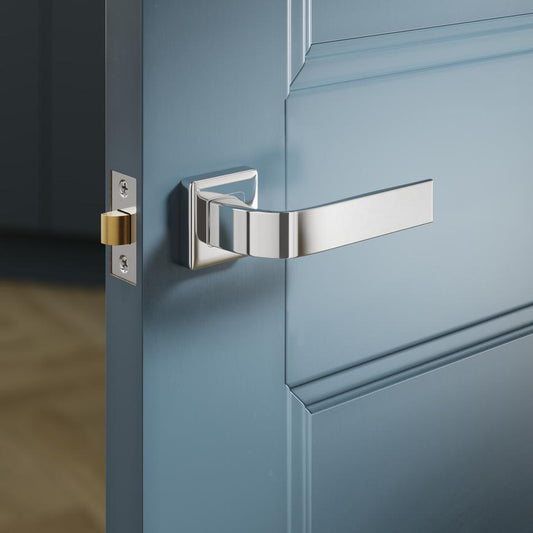 Fuller and Forge Manet Polished Chrome Lever on Rose Door Handle Pair Howdens