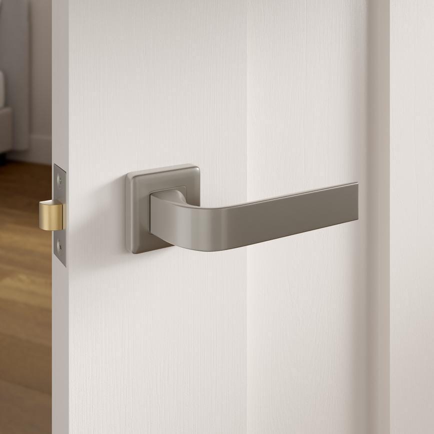 Howdens Fuller and Forge Manet Satin Nickel Lever on Rose Door Handle Pair Howdens