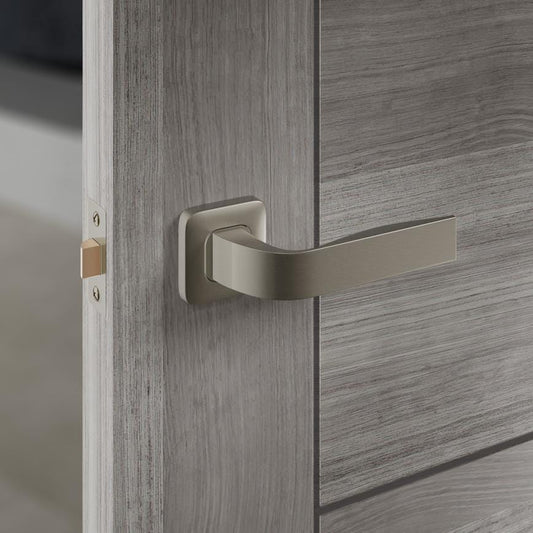 Fuller and Forge Manet Satin Nickel Lever on Rose Door Handle Pair Howdens