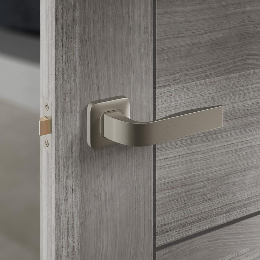 Howdens Fuller and Forge Manet Satin Nickel Lever on Rose Door Handle Pair Howdens