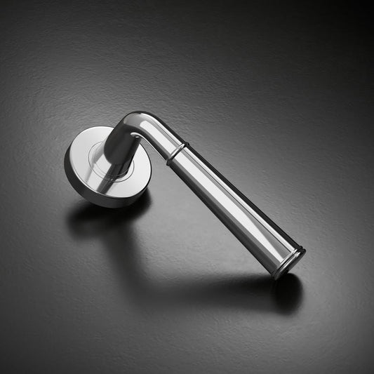 Howdens Fuller and Forge Arno Polished Chrome Lever on Rose Door Handle Pair Howdens