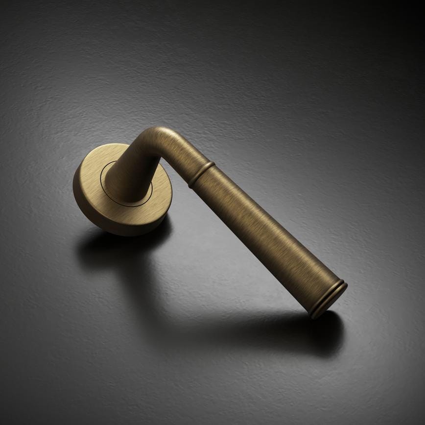 Howdens Fuller and Forge Arno Antique Brass Lever on Rose Door Handle Pair Howdens