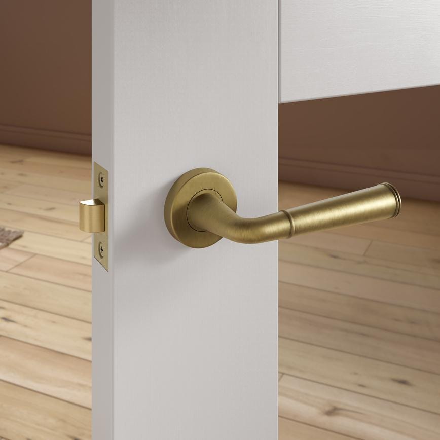 Fuller and Forge Arno Antique Brass Lever on Rose Door Handle Pair Howdens