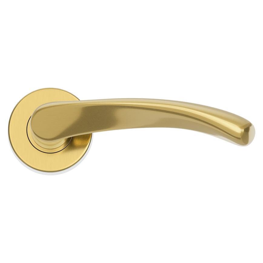 Fuller and Forge Garda Polished Brass Lever on Rose Door Handle Pair Howdens