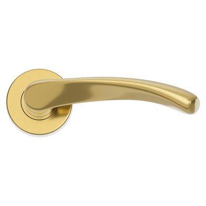Fuller and Forge Garda Polished Brass Lever on Rose Door Handle Pair Howdens