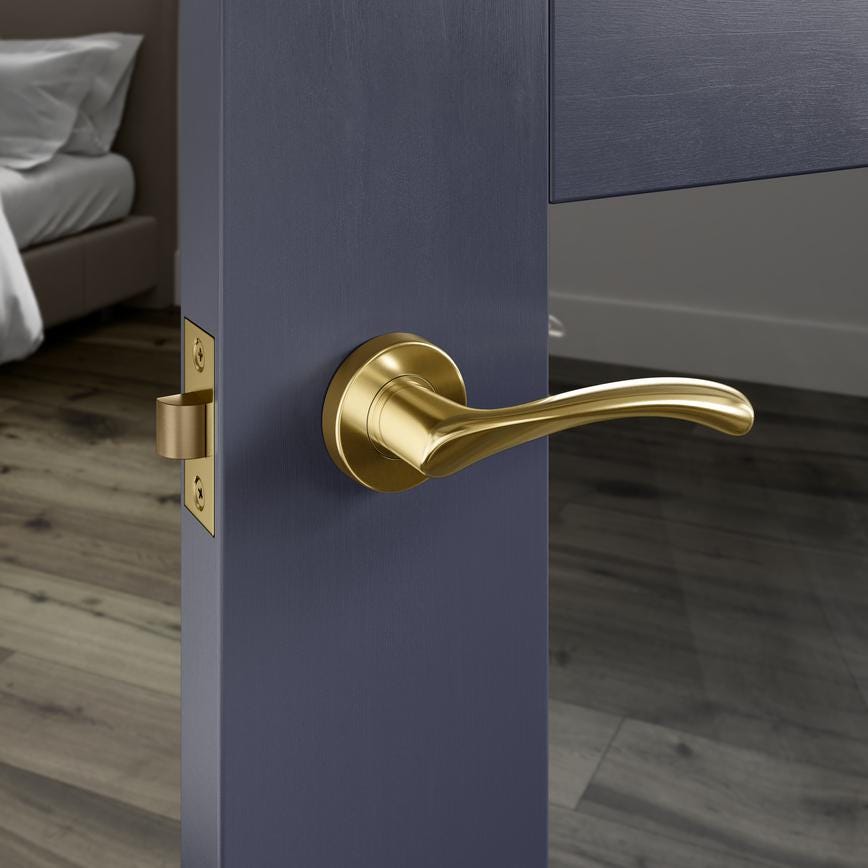 Fuller and Forge Garda Polished Brass Lever on Rose Door Handle Pair Howdens