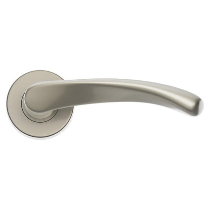 Fuller and Forge Garda Satin Nickel Lever on Rose Door Handle Pair Howdens