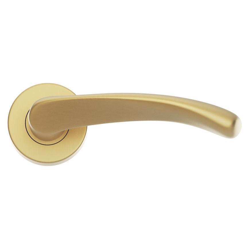 Howdens Fuller and Forge Garda Satin Brass Lever on Rose Door Handle Pair Howdens
