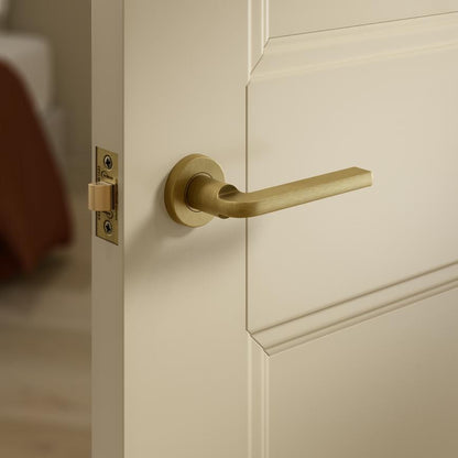 Fuller and Forge Munch Antique Brass Lever on Rose Door Handle Pair Howdens