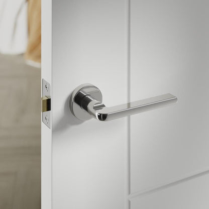 Howdens Fuller and Forge Munch Polished Chrome Lever on Rose Door Handle Pair Howdens