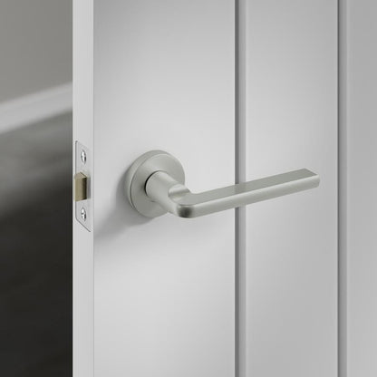 Howdens Fuller and Forge Munch Satin Nickel Lever on Rose Door Handle Pair Howdens