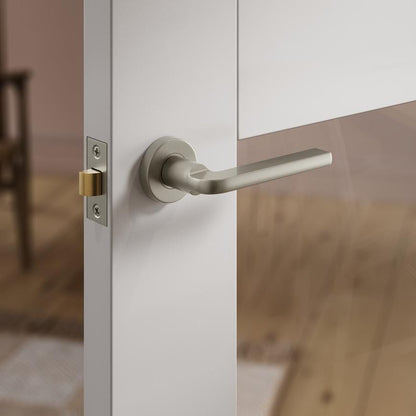 Howdens Fuller and Forge Munch Satin Nickel Lever on Rose Door Handle Pair Howdens