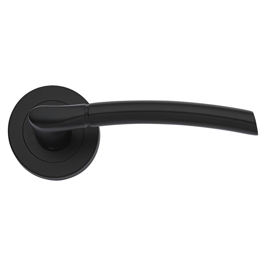 Howdens Newington Matt Black Lever on Rose Door Handle Pair