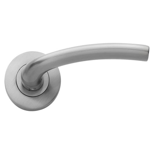 Howdens Yarwell Satin Nickel Lever on Rose Door Handle Pair
