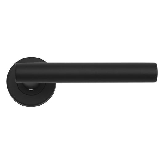 Howdens Lecco Matt Black Fire Rated Lever on Rose Door Handle Pair
