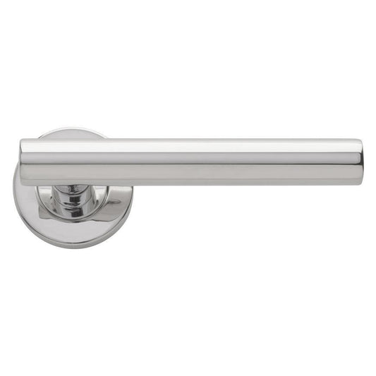 Howdens Lecco Polished Stainless Steel Fire Rated Lever on Rose Door Handle Pair