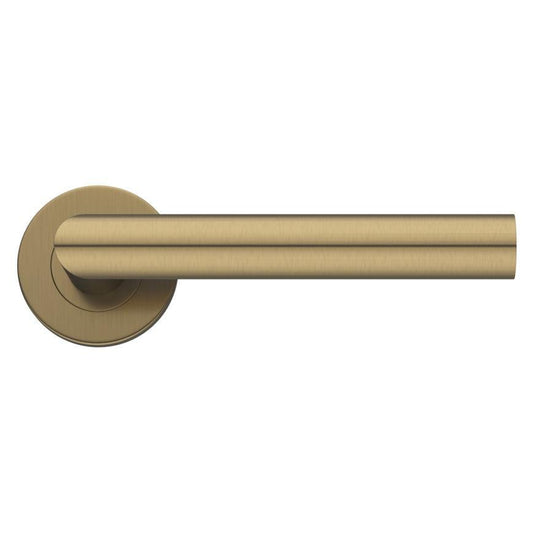 Howdens Lecco Antique Brass Fire Rated Mitred Lever on Rose Door Handle Pair