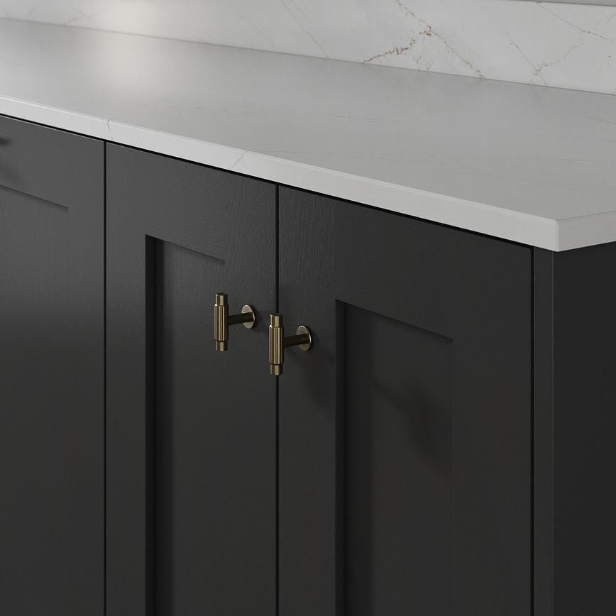 Howdens Fluted Handle & Knob 177.5mm 690mm Round Knob T- Knob Aged Brass Classic