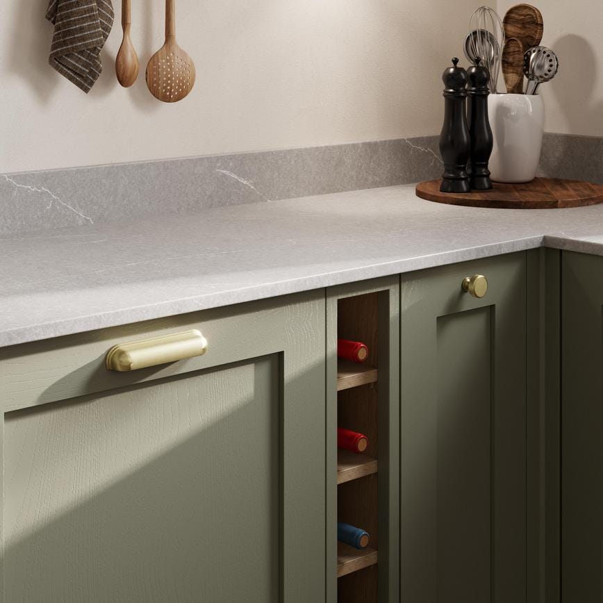 Howdens Contessa Cup Handle & Knob Brass Effect Traditional Classic