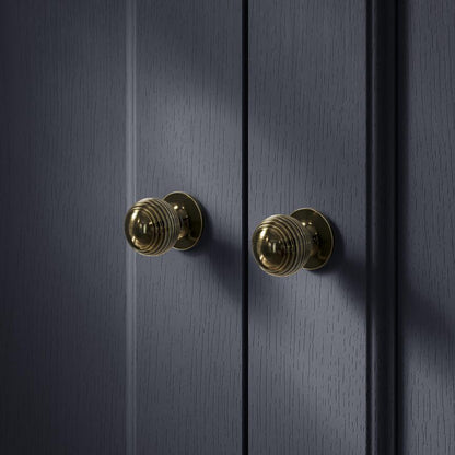 Howdens Beehive Satin Brass Effect Fluted Round Cupboard Door Knob 32mm