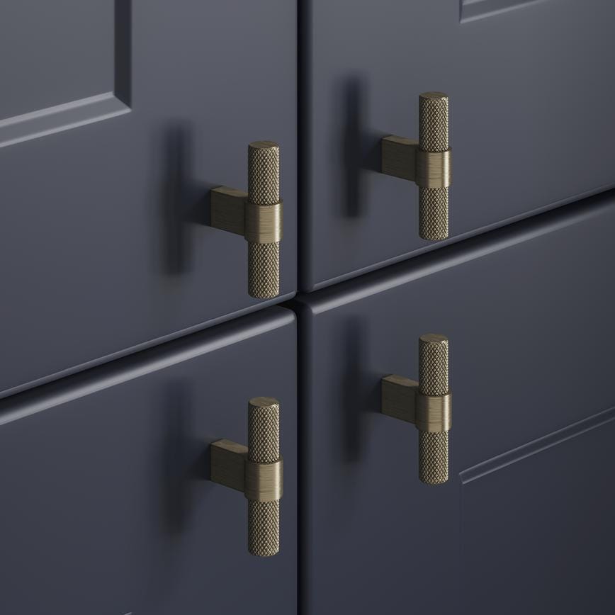 Howdens Knurled Brass Effect Handles 225mm 705mm T-Knob Round Knob