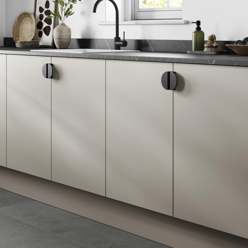 Howdens Lunar Half Moon Cupboard Handle 85mm Black, Brass & Fluted Brass