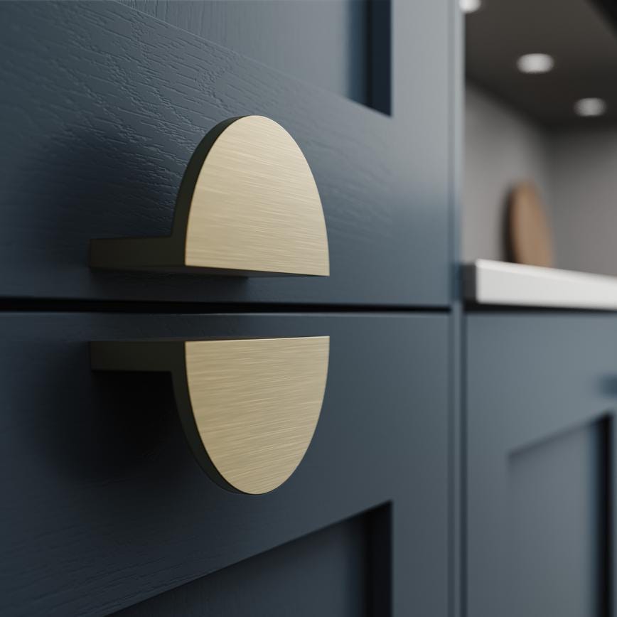 Howdens Lunar Half Moon Cupboard Handle 85mm Black, Brass & Fluted Brass