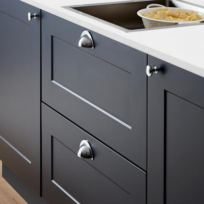 Howdens Earl Chrome Effect Classic D Cupboard Handle 172mm, Cup & Knob