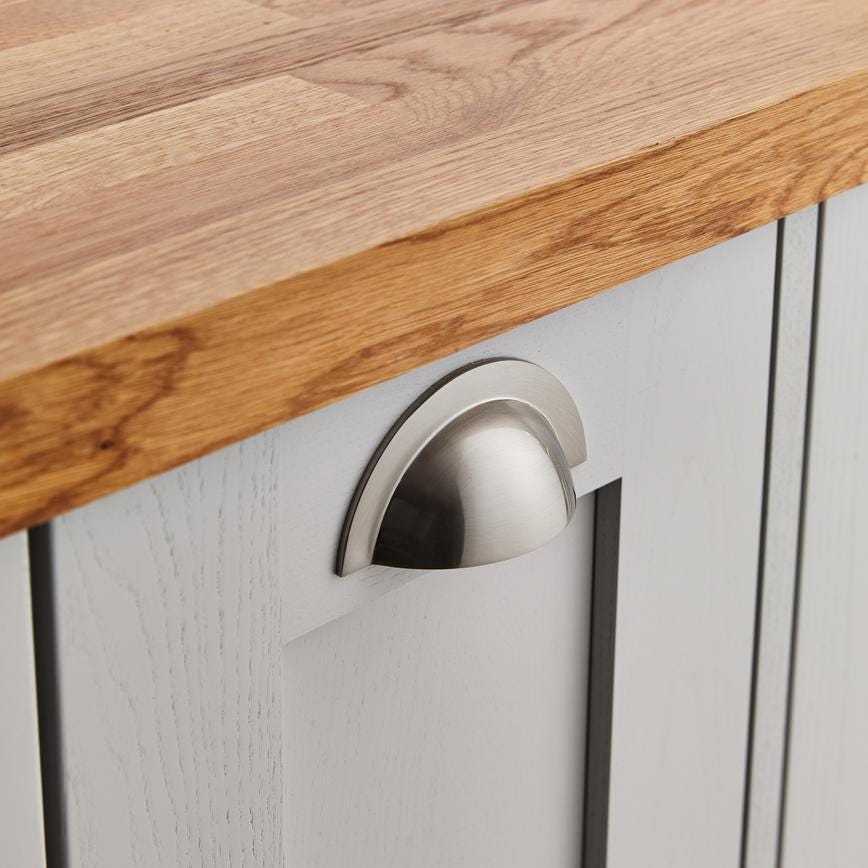 Howdens Earl Nickel Effect Classic D Cupboard Handle 172mm, Cup & Knob