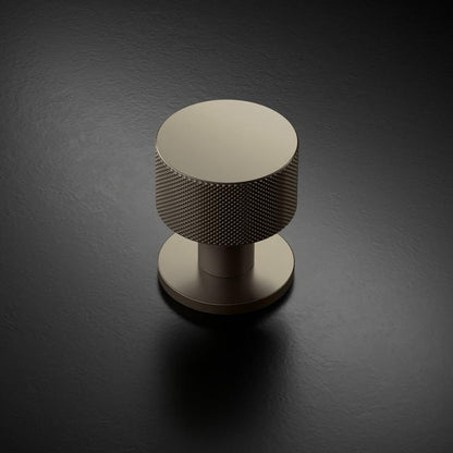 Fuller and Forge Iseo Satin Bronze 50mm Knurled Round Mortice Knob on Slim Rose Pair Howdens
