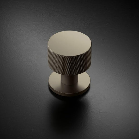 Howdens Fuller and Forge Iseo Satin Bronze 50mm Knurled Round Mortice Knob on Slim Rose Pair Howdens