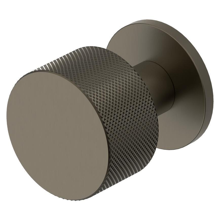 Fuller and Forge Iseo Satin Bronze 50mm Knurled Round Mortice Knob on Slim Rose Pair Howdens