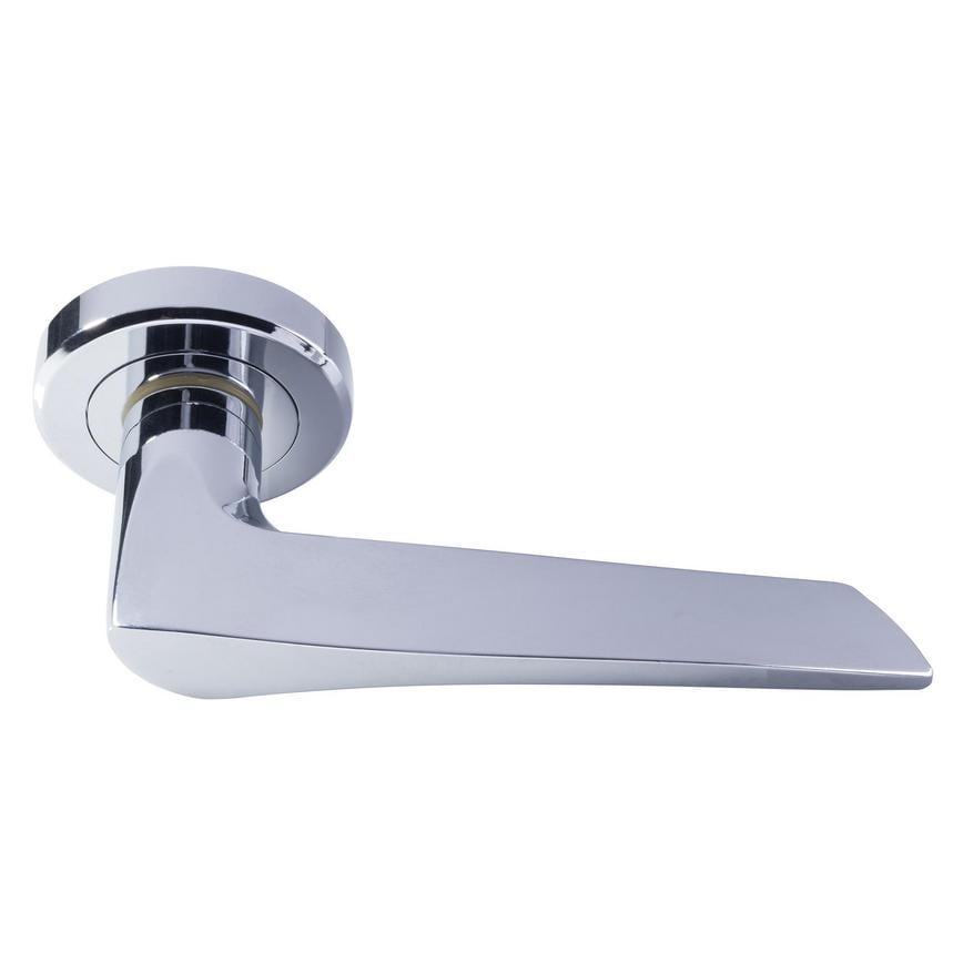 Howdens Carlisle Brass Serozzetta Olivier Polished Chrome Fire Rated Lever on Rose Door Handle Pair