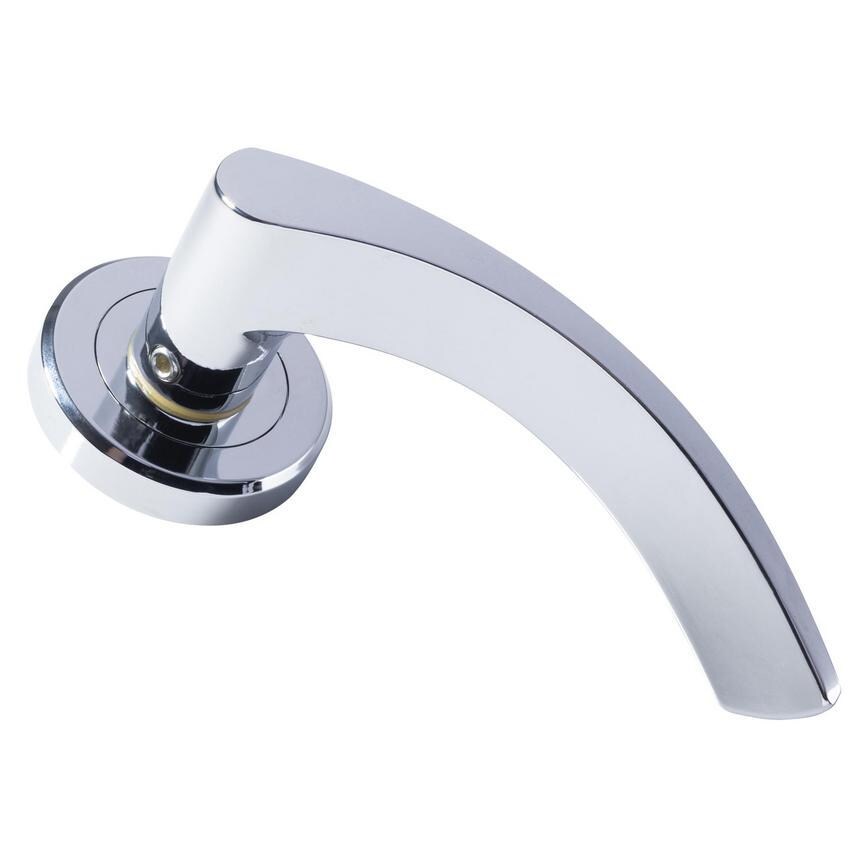 Howdens Carlisle Brass Serozzetta Olivier Polished Chrome Fire Rated Lever on Rose Door Handle Pair