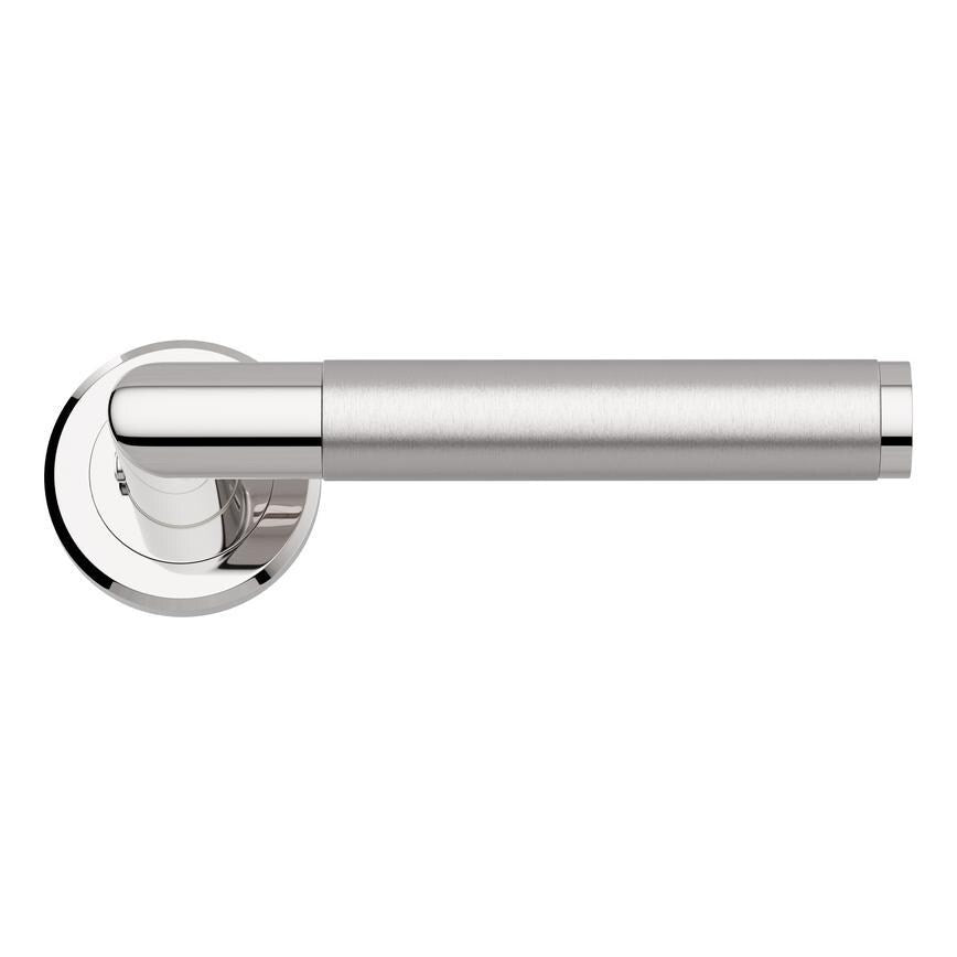 Howdens Carlisle Brass Serozzetta Trend Dual-Tone Chrome Fire Rated Lever on Rose Door Handle Pair