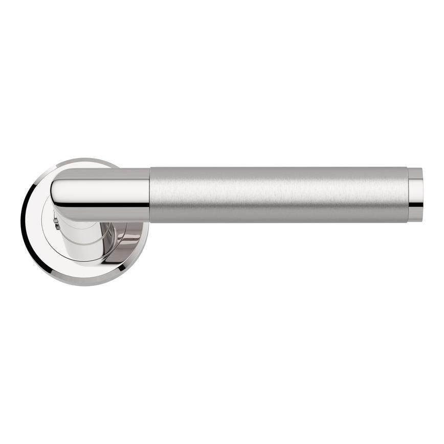 Howdens Carlisle Brass Serozzetta Trend Dual-Tone Chrome Fire Rated Lever on Rose Door Handle Pair