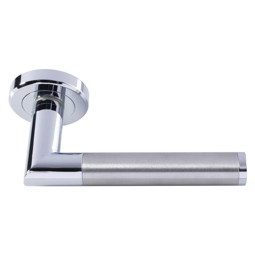 Howdens Carlisle Brass Serozzetta Trend Dual-Tone Chrome Fire Rated Lever on Rose Door Handle Pair