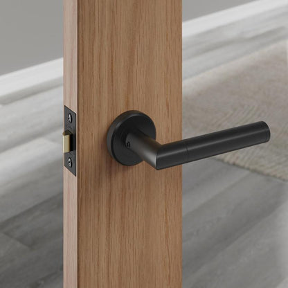 Howdens Carlisle Brass Serozzetta Trend Matt Black Fire Rated Lever on Rose Door Handle Pair