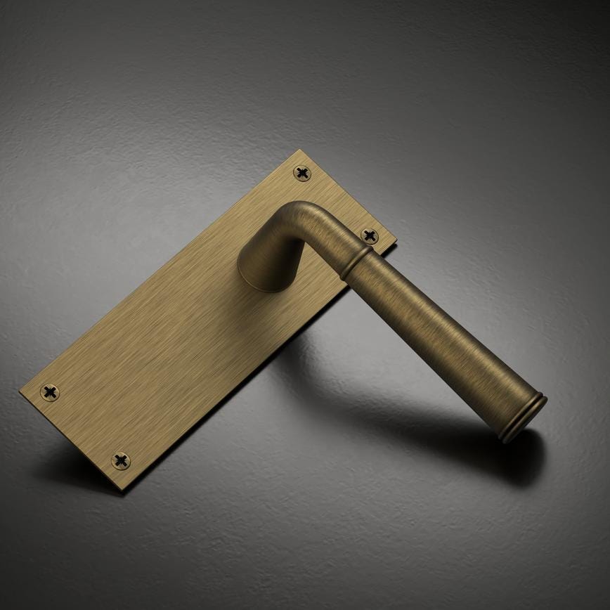 Howdens Fuller and Forge Arno Satin Nickel Lever on Backplate Latch Door Handle Pair Howdens