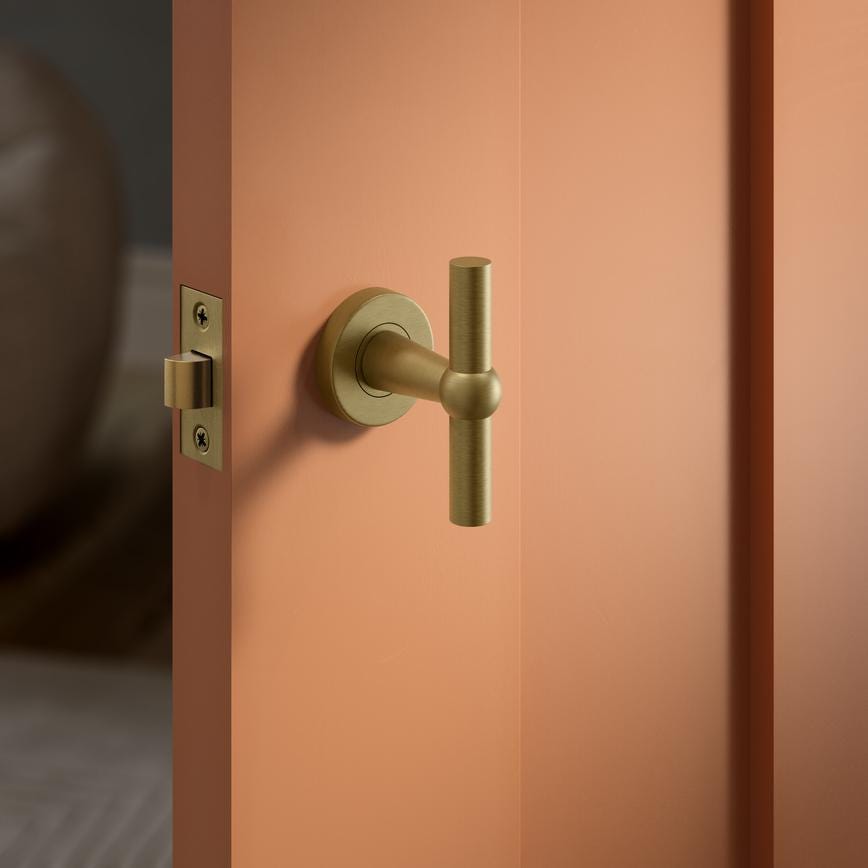 Howdens Fuller and Forge Como Antique Brass 85mm T Mortice Knob on Rose Pair Howdens