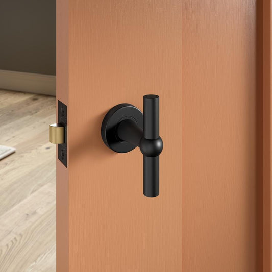 Fuller and Forge Como Matt Black 85mm T Mortice Knob on Rose Pair Howdens