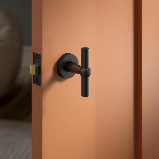 Howdens Fuller and Forge Como Matt Black 85mm T Mortice Knob on Rose Pair Howdens