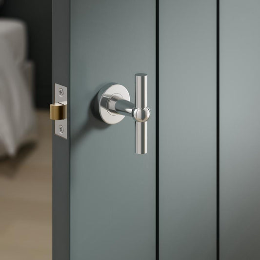 Fuller and Forge Como Polished Chrome 85mm T Mortice Knob on Rose Pair Howdens