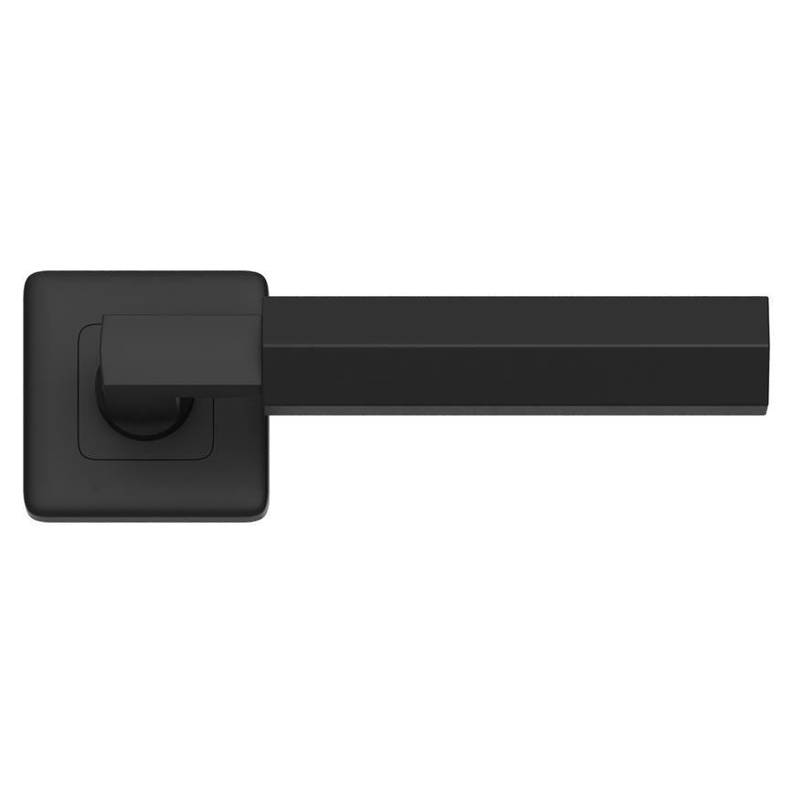 Fuller and Forge Tanaro Matt Black Hexagonal Lever on Rose Door Handle Pair Howdens