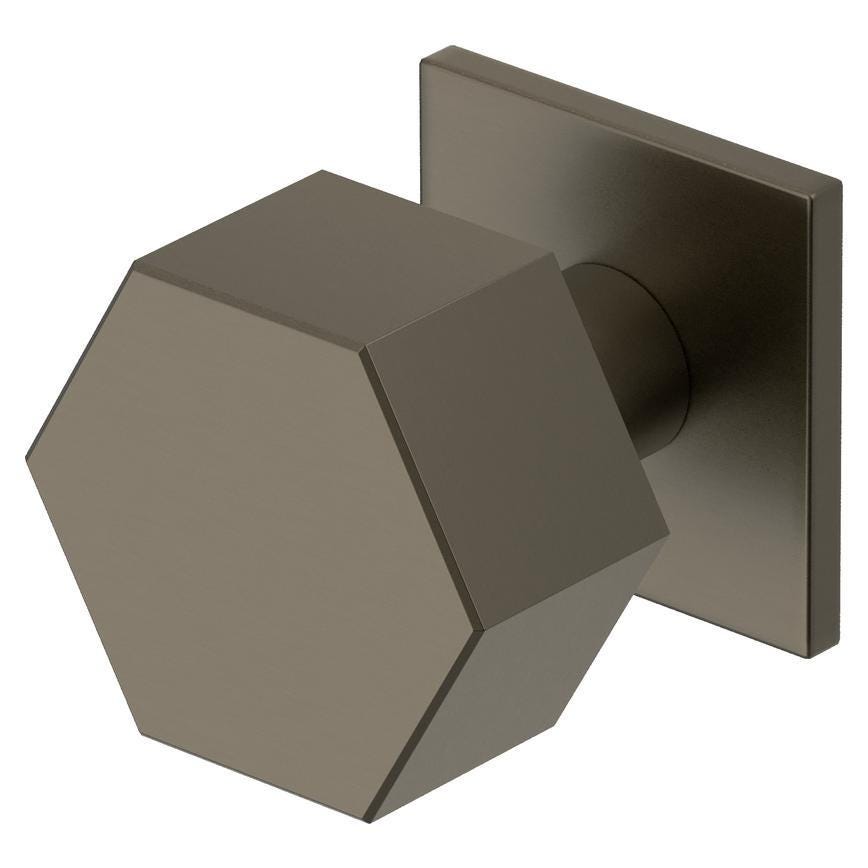 Howdens Fuller and Forge Tanaro Satin Bronze 58mm Hexagonal Mortice Knob on Slim Rose Pair Howdens