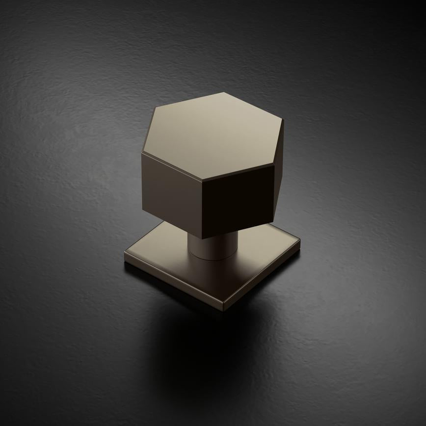 Fuller and Forge Tanaro Satin Bronze 58mm Hexagonal Mortice Knob on Slim Rose Pair Howdens