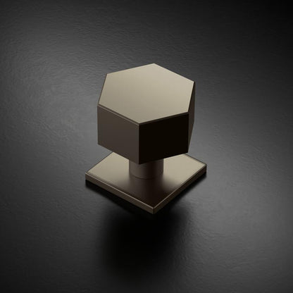 Fuller and Forge Tanaro Satin Bronze 58mm Hexagonal Mortice Knob on Slim Rose Pair Howdens